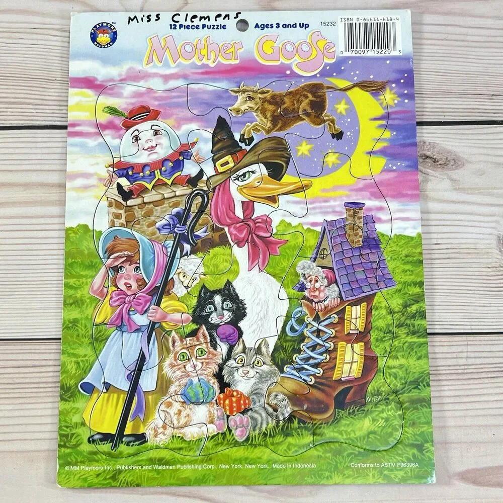 VTG 90s Playmore Kids Tray Puzzle 12pcs Lot of 4 Wizard Oz Mother Goose Weather